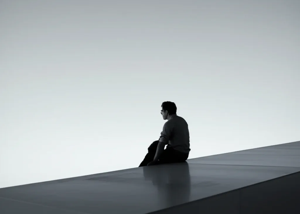 A person sitting alone in a dim room, staring into the void